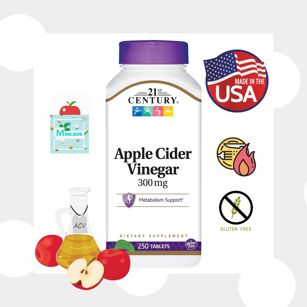 แอปเปิ้ลไซเดอร์ - 21st Century, Apple Cider Vinegar x 250 เม็ด (Tablets)