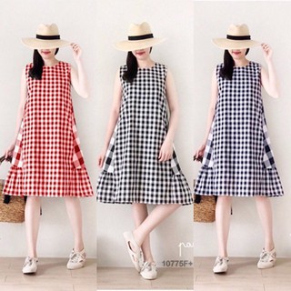 J10775 Dress เดรสทรง A ลายสก็อต A-line dress with plaid pattern