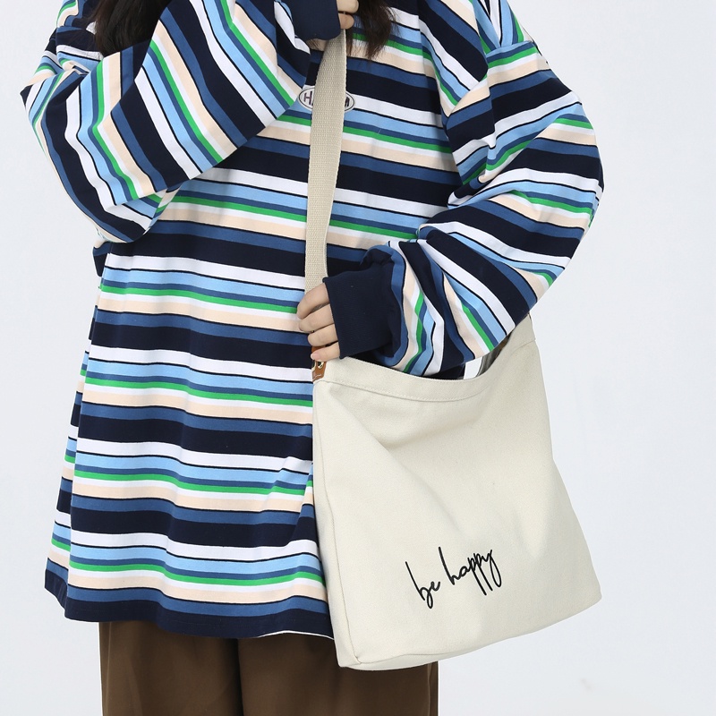 2022 Casual Ulzzang Sling Bag For Women Large Capacity Canvas Bag Men College Student Tote Bag
