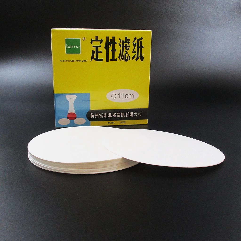 กระดาษกรองสำหรับห้องวิทยาศาสตร์ ขนาด 11 cm สีขาว รูปวงกลม ขนาดบรรจุ 100 แผ่น สำหรับห้องทดลอง กรองละเอียดขนาดกลาง