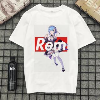 เสื้อยืดแขนสั้นคอสเพลย์ญี่ปุ่น rezero ram and rem