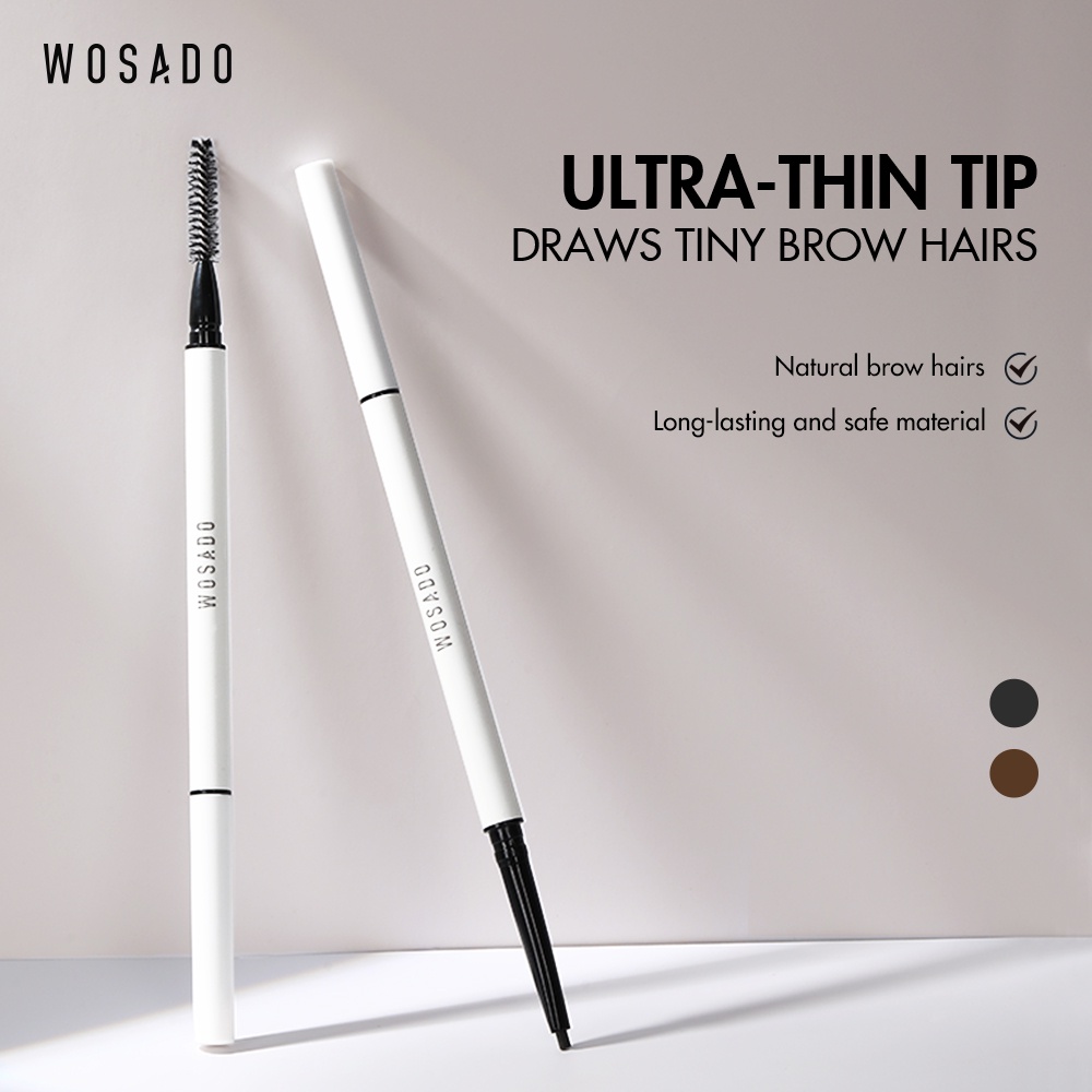 Wosado 2 in 1 ไมโครเบลด GREY BROWN Tint ปากกาเขียนคิ้ว สองหัว ติดทนนาน 3D กันน้ํา กันเหงื่อ กันน้ํามัน คิ้วคมชัด คอนทัวร์ คิ้วไร้ที่ติ คิ้วธรรมชาติ ปากกาแต่งหน้า