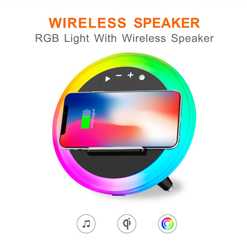 โคมไฟข้างเตียงที่มีชาร์จไร้สาย,ลำโพงไร้สายและไฟ RGB สำหรับห้องนอน Nightstand การออกแบบที่หรูหรา A21