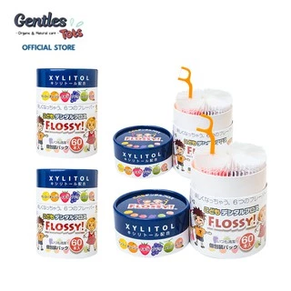 [แพ็คคุ้มx4] ไหมขัดฟันเด็กGentles Tots - Flossy for kids กล่อง 60 ชิ้น มี Xylitol และ กลิ่นผลไม้ (ของแท้จากญี่ปุ่น