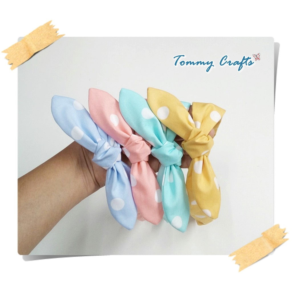 Tommy Crafts ผ้าคาดผมโบว์ผ้าคอตตอน ลายจุดใหญ่ สีพาสเทล cotton Headbands