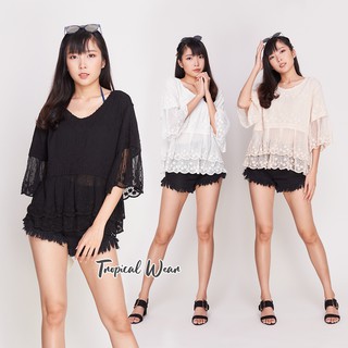 Tropical Wear เสื้อลูกไม้ปักลาย Floral Lace Blouse One size (32-38" x 20")