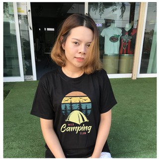 Camping เสื้อยืดใส่สบาย ระบายอากาศได้ดี เสื้อสีดำ เนื้อผ้าCotton เกรด Comb พรีเมี่ยม ผลิตในไทย จัดส่งเร็ว ผลิตใหม่ทุกตัว