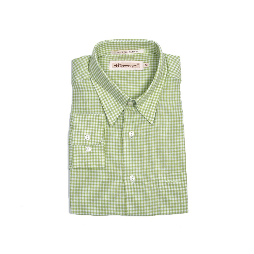 Hazard เสื้อเชิ้ตทำงานแขนยาวลายสก็อต ผ้า Linen(ลินิน) สีเขียวกลาง
