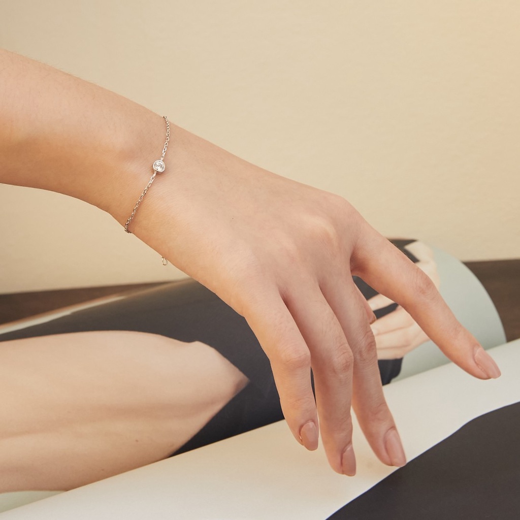 [ส่งด่วนฟรี]SWAN - Bezel Bracelet สร้อยข้อมือเงินแท้ ฝังเพชร cubic zirconia คิวบิกเซอร์โคเนีย