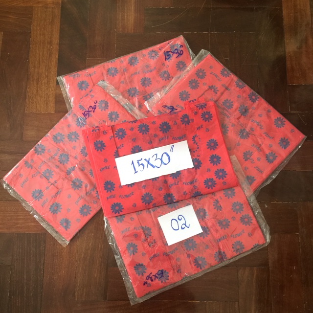 ถุงหูหิ้วพิมพ์ลาย ขนาด 15x30 นิ้ว บรรจุขาย 5 แพ๊ค/มัด คละสี พร้อมส่ง