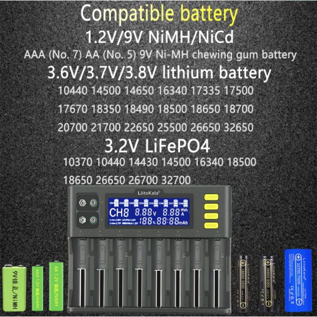 LiitoKala Lii-S8 เครื่องชาร์จแบตเตอรี่ Li-Ion 3.7V NiMH 1.2V Li-FePO4