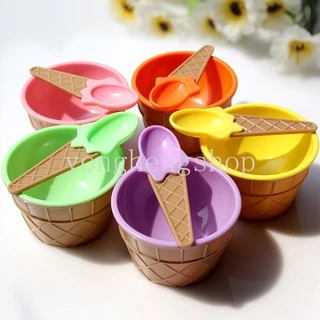 ชามไอศกรีมน่ารัก พร้อมช้อน ใช้ซ้ําได้ สําหรับใส่ขนมหวาน ไอศกรีม เหมาะกับงานปาร์ตี้