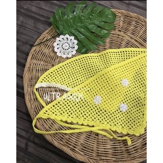 32(พร้อมส่ง)ผ้าโพกหัวไหมพรมโคเชต์ถักมือปราณีตทุกชิ้นhandmadeแนววินเทจ🧶🌈