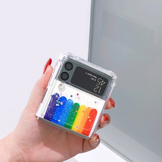 เคสป้องกันโทรศัพท์มือถือใส แบบนิ่ม ลายการ์ตูนสายรุ้ง กันกระแทก สําหรับ Samsung zflip4 Galaxy Zflip3 f7110 flip4 D