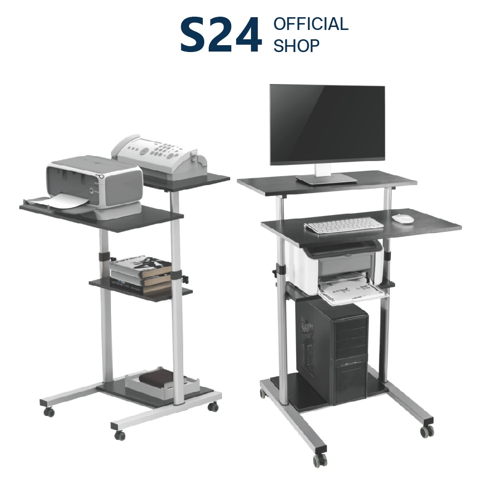 MOUNTAIN โต๊ะคอมพิวเตอร์ พร้อมที่วางคีย์บอร์ดและซีพียู (4 ชั้น) รุ่น ERGO-400 มีล้อเลื่อนปรับระดับได้ MOBLIE WORKSTATION