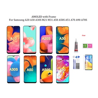 Amoled หน้าจอ LCD พร้อมกรอบ แบบเปลี่ยน สําหรับ Samsung Galaxy A20 A30 A50 M30S M21 M31 A50S A51 A70 A90 A70S