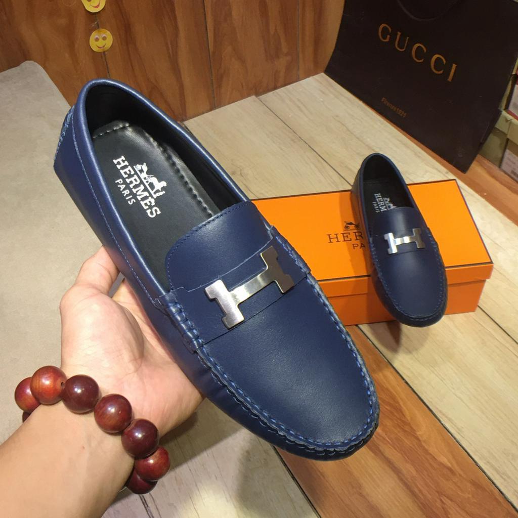 hermes blue loafers