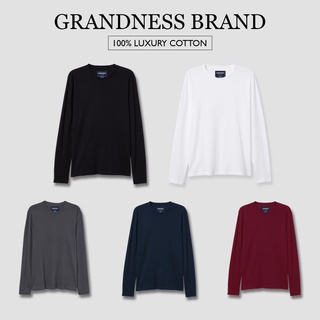 Grandness เสื้อคอกลม Luxury Cotton  แขนยาว รุ่น LX165-9 ( สีดำ/สีขาว/สีกรม/สีเทา/สีเลือดหมู )