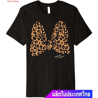 เสื้อยืดคอกลมWant Shoes เสื้อยืดแขนสั้น Disney Minnie Mouse Leopard Print Bow Premium T-Shirt Mens Womens T-shirtsS-3X