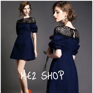 Soft blue denim whit lace dress