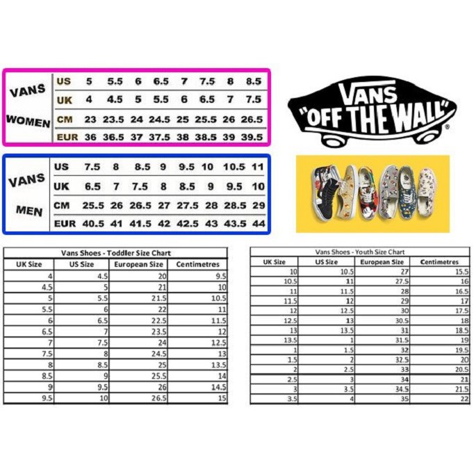 vans cm size chart