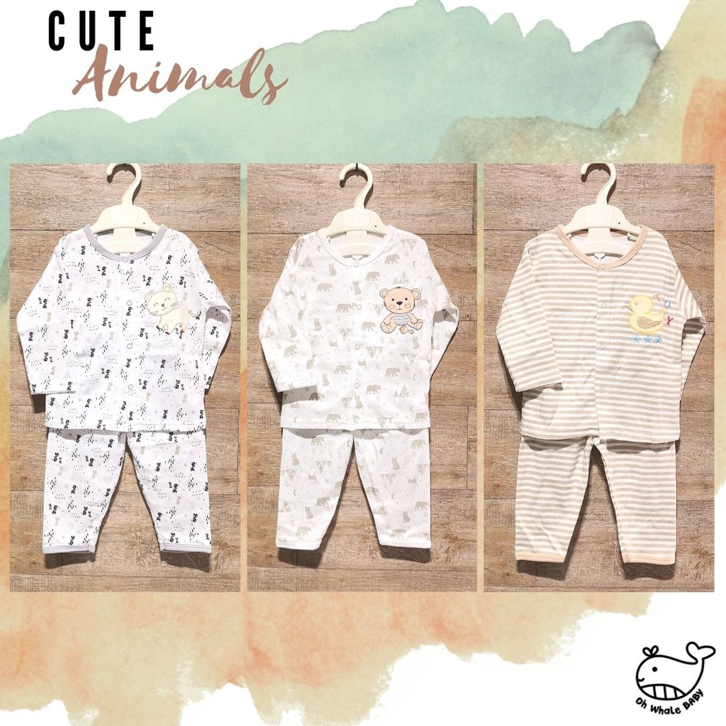 เกรดพรีเมี่ยม ชุดนอนเด็ก ลายปัก (6M/9M/18M) Oh Whale Baby ผ้า cotton 100% ผู้หญิง ผู้ชาย ใส่ได้ ให้เป็นของขวัญเยี่ยมคลอด