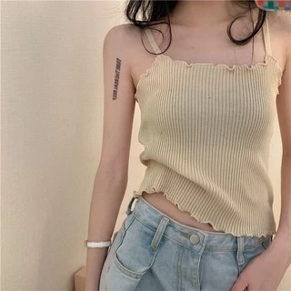 Gakki เสิ้อกล้ามไหมพรม สายเดี่ยว เสื้อไหมพรม สไตล์เกาหลีทรงเกาะอกเซ็กซี่ 9537#
