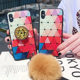 เคส-VIVO 1807 1811 1816 1817 1820 1901 1902 1904 1906 1915 1940 1723 1920 1802 1803 1808 1935 1938 1601 1609 1719 1612 1713 1716 1850 1606A Luxury Gold Foil Marble Case Fashion Glitter Diamond Holder Plush Ball Lanyard Casing Cover