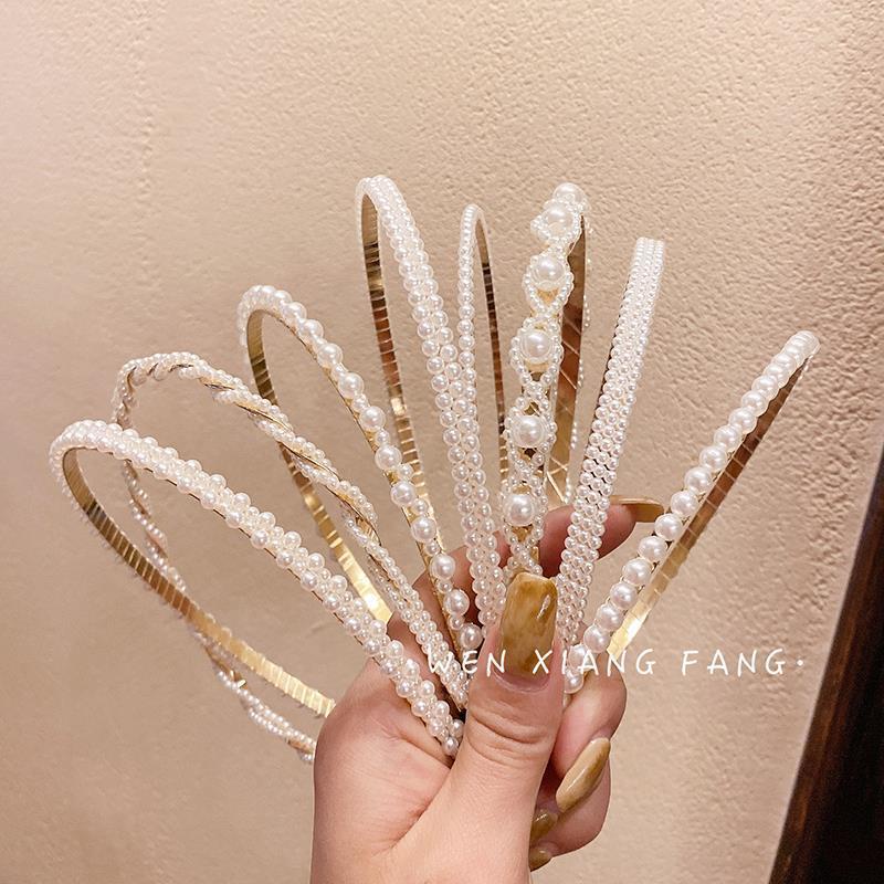 Retro French Pearl Headband Pearl บางแถบคาดศีรษะอุปกรณ ์ เสริมผม Headdress ผู ้ หญิง Pearl Hairband