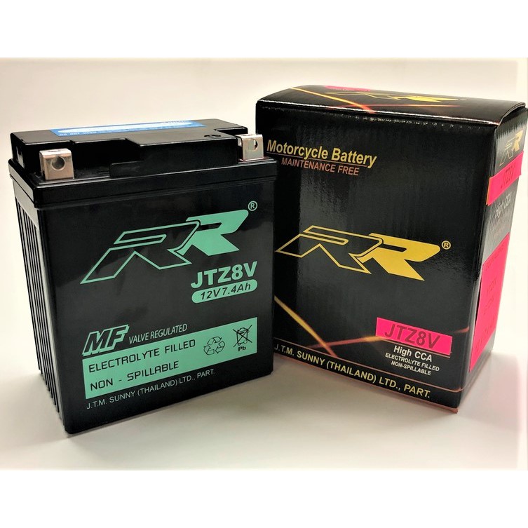 JTZ8V ขนาด 12V 7.4Ah แบตเตอรี่ BIG BIKE RR สำหรับมอเตอร์ไซค์ (เทียบกับรุ่น YUASA YTZ8V)