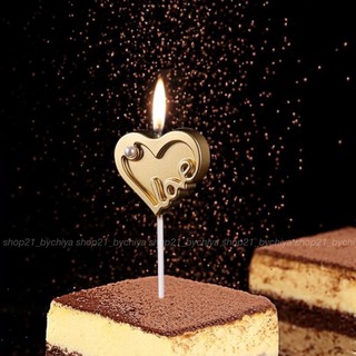 •พร้อมส่ง• เทียนLoveสีทองรูปหัวใจ เทียนปักเค้ก เทียนตกแต่งเค้ก เทียนวันเกิด