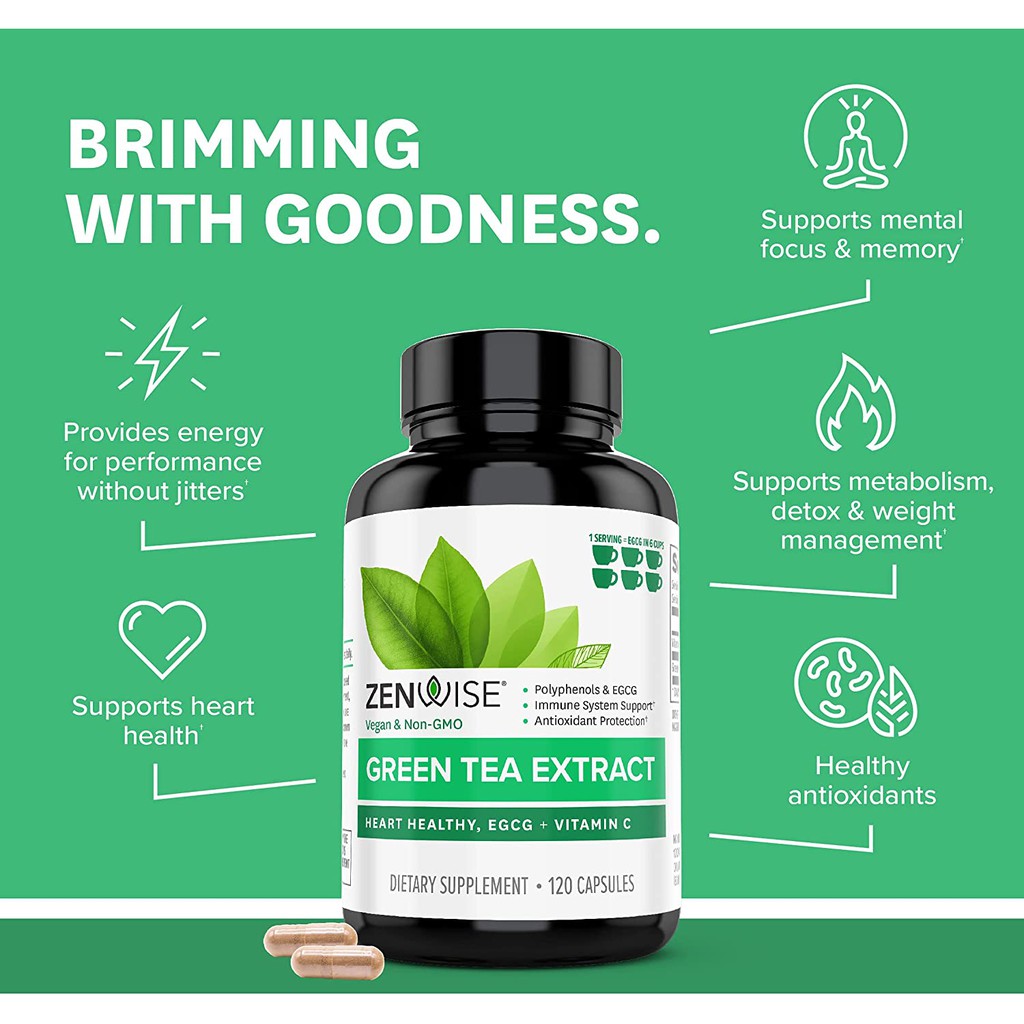 สารสก ดจากชาเข ยว Green Tea Extract With Egcg Vitamin C 1 Vegetarian Capsules Zenwise Health Shopee Thailand