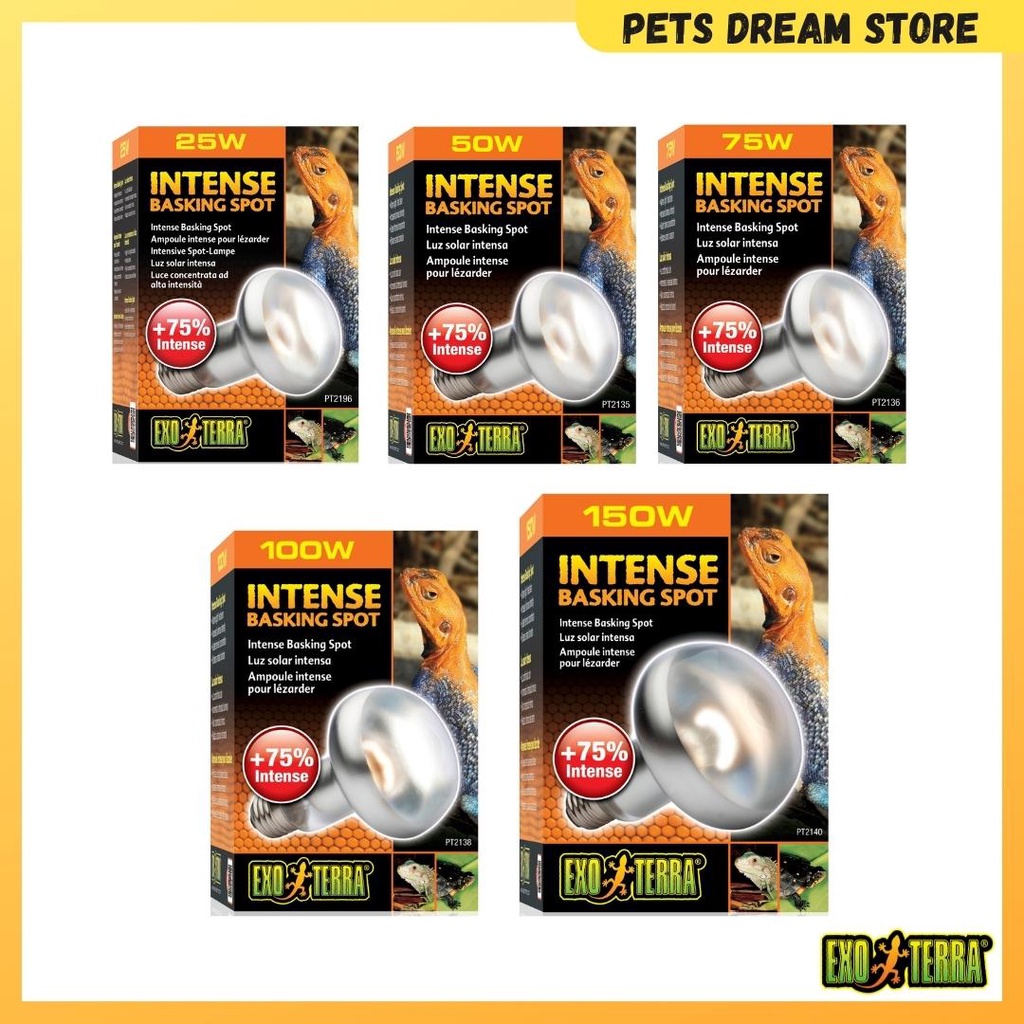 EXO TERRA INTENSE UVA BASKING LIGHT BULB SPOT REPTILE HEAT LAMP TEMPERATURE CONTROL EXOTIC PET HEATING ULTRAVIOLET A