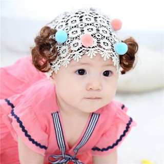 ผ้าคาดลูกไม้สีครีมปอยผมแต่งปอมปอมน่ารัก