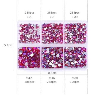พลอยเทียม แก้วคริสตัล หลายขนาด สําหรับตกแต่งเล็บ DIY 1560 ชิ้น ต่อกล่อง