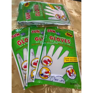 24 PCS (12 pairs) Disposable Plastic Gloves ถุงมือผสมอาหาร ถุงมือพลาสติกแบบบางเบา ใช้แล้วทิ้ง 1 ห่อมี 24 ชิ้น