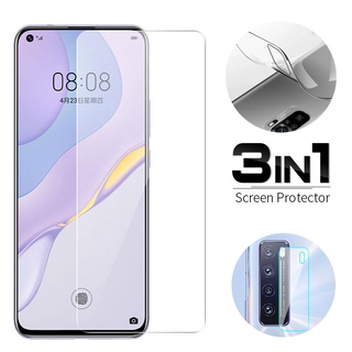 3-in-1 กระจกเทมเปอร์ สำหรับ Huawei Nova 5T 7i 7 Se Y7 Y9 Prime Y5P Y6P ป้องกันหน้าจอ กระจกนิรภัย ฟิล์มไฮโดรเจล ด้านหน้าและด้านหลังและเลนส์กล้อง