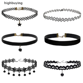 [highbuying] 6 ชิ้น * ผู้หญิง สีดํา กํามะหยี่ โช้คเกอร์ สร้อยคอ ลูกไม้ โช้คเกอร์ สร้อยคอ จี้ ใหม่