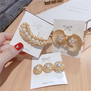 Korea Ins Net Red Bangs Clip Metal Hairpin Feather Pearl Shell Duckbill Clip Cold Wind Hairpin Hair Accessories