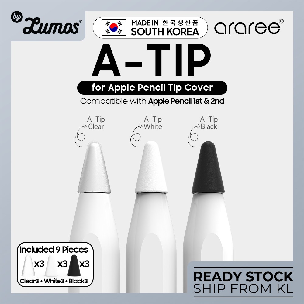 เคส Araree A-TIP แบบใส สีขาว และสีดํา สําหรับ Apple Pencil 1st และ 2nd Gen