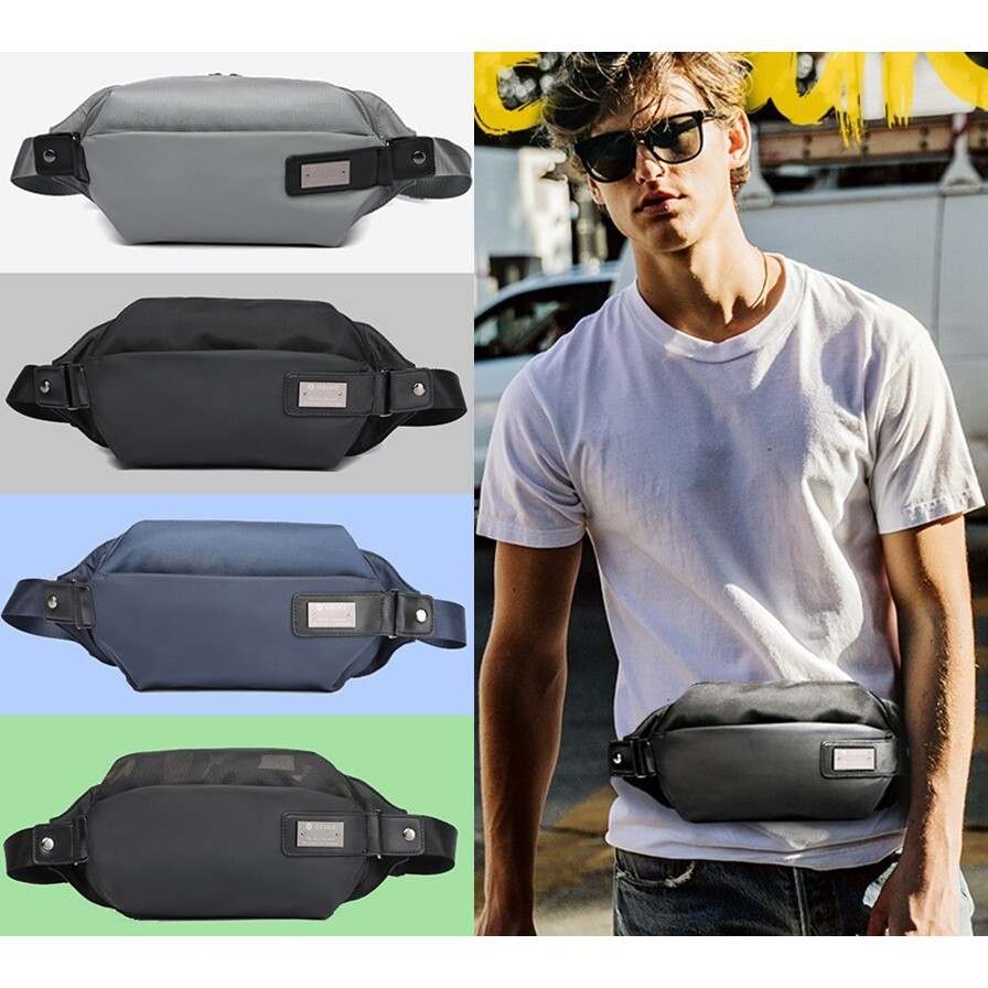 🔥OZUKO4สี​🔥กระเป๋าคาดอก คาดเอวกันน้ำ สะพายข้างเท่ๆ สำหรับผู้ชาย รุ่น 9103