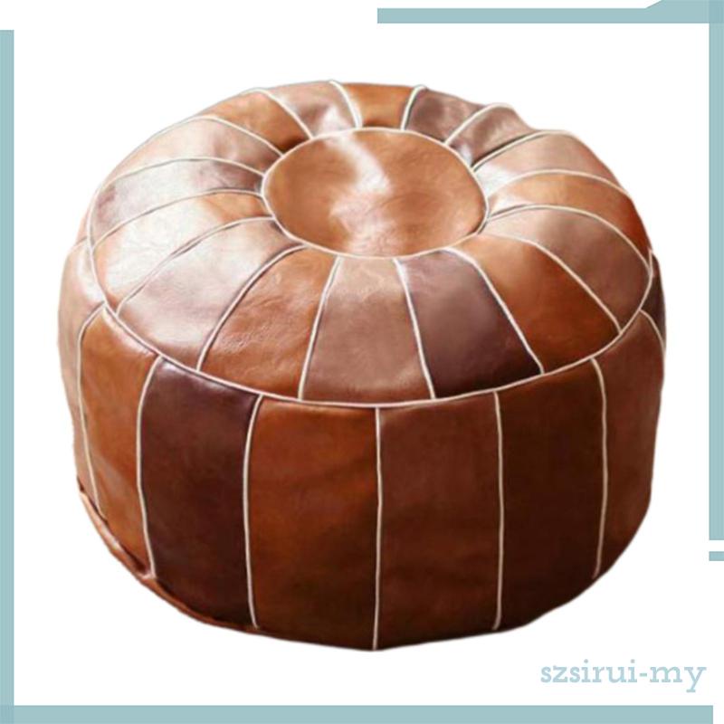 [ Boho PU Leather Pouf Cover Foot Stool Storage Ottoman Cover Premium