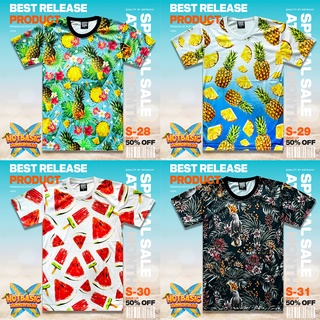 เสื้อยืด พิมพ์ลาย ผลไม้ ดอกไม้ SUMMER COLLECTION หน้าร้อน นุ่ม สวมใส่สบาย แห้งเร็ว ไม่ต้องรีด S31