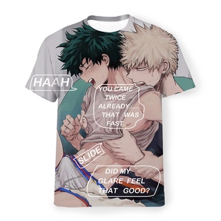 เสื้อยืดคอกลมMidoriya Izuku &amp; Bakugou Katsuki (โพลีเอสเตอร์) เสื้อยืดลําลอง สําหรับผู้ชาย ผู้หญิง แขนสั้น คอกลม พิมพ์ลาย