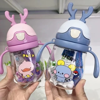 ถ้วยหัดดื่ม รูปการ์ตูน​ แก้วน้ำหัดดื่ม​ แก้วน้ำเด็ก ไม่ดูดไม่ไหล กันสำลัก ฝึกเลิกขวดนม มีตุ้มถ่วง ขวดน้ำเด็ก ขวดนม