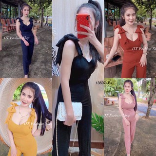 TwinsShopVip💗พร้อมส่ง TW13697 Jumpsuit แขนกุดไหล่แต่งโบว์ Sleeveless jumpsuit with bow detailSleeveless jumpsu