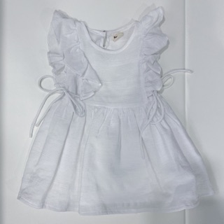 เดรสแขนระบาย เดรสเด็ก size 9-12 m สีขาว สวยหวาน