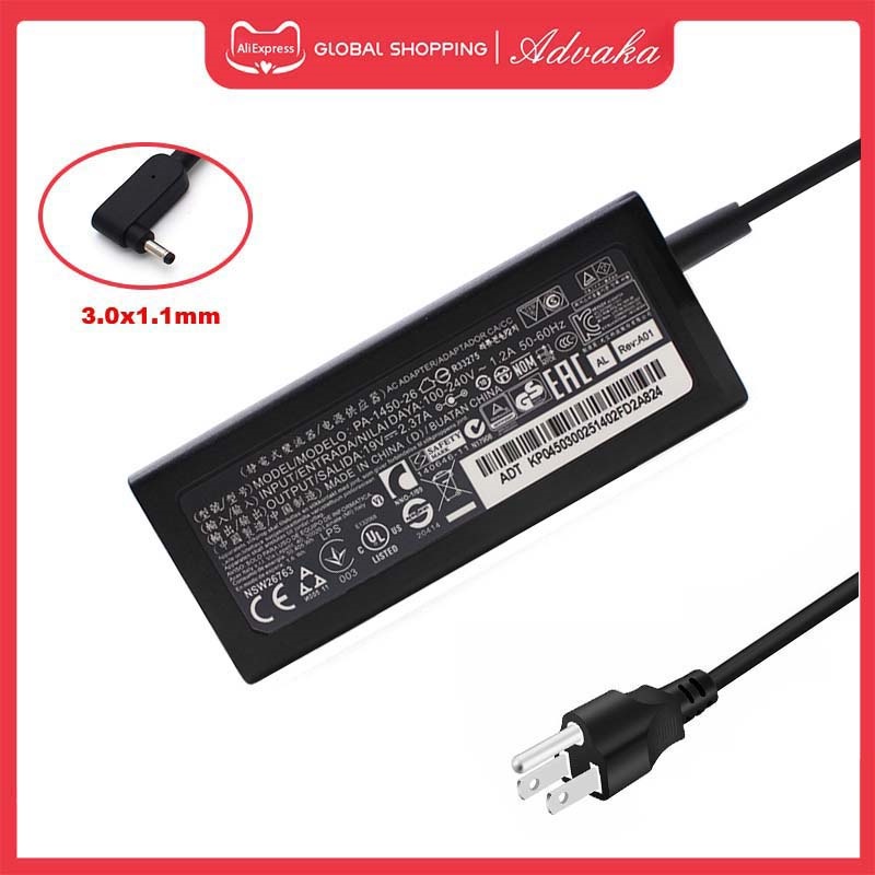 19V 2.37A 45W 3.0x1.1mm AC Adapter Laptop Charger For Acer Chromebook CB3 CB5 11 13 14 15 R11 C730 C