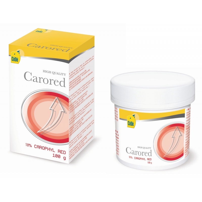 CeDe Carored อาหารเสริมนก เร่งสีแดง นกคีรีบูน บูลฟินซ์, ฟลามิงโก้ Canthaxantine 1.8% (100g)