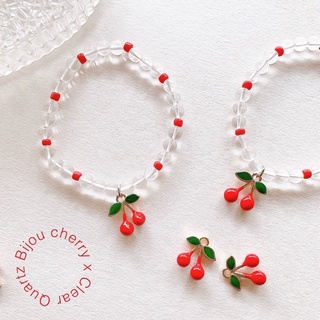 (พร้อมส่ง) Bijou cherry x clear quartz กำไลไหมยืด